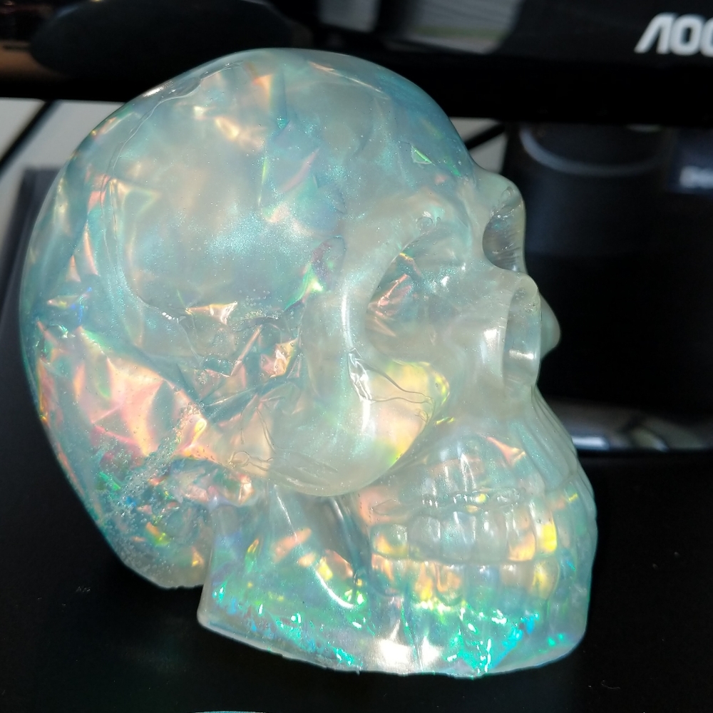 Beautiful iridescent resin skull